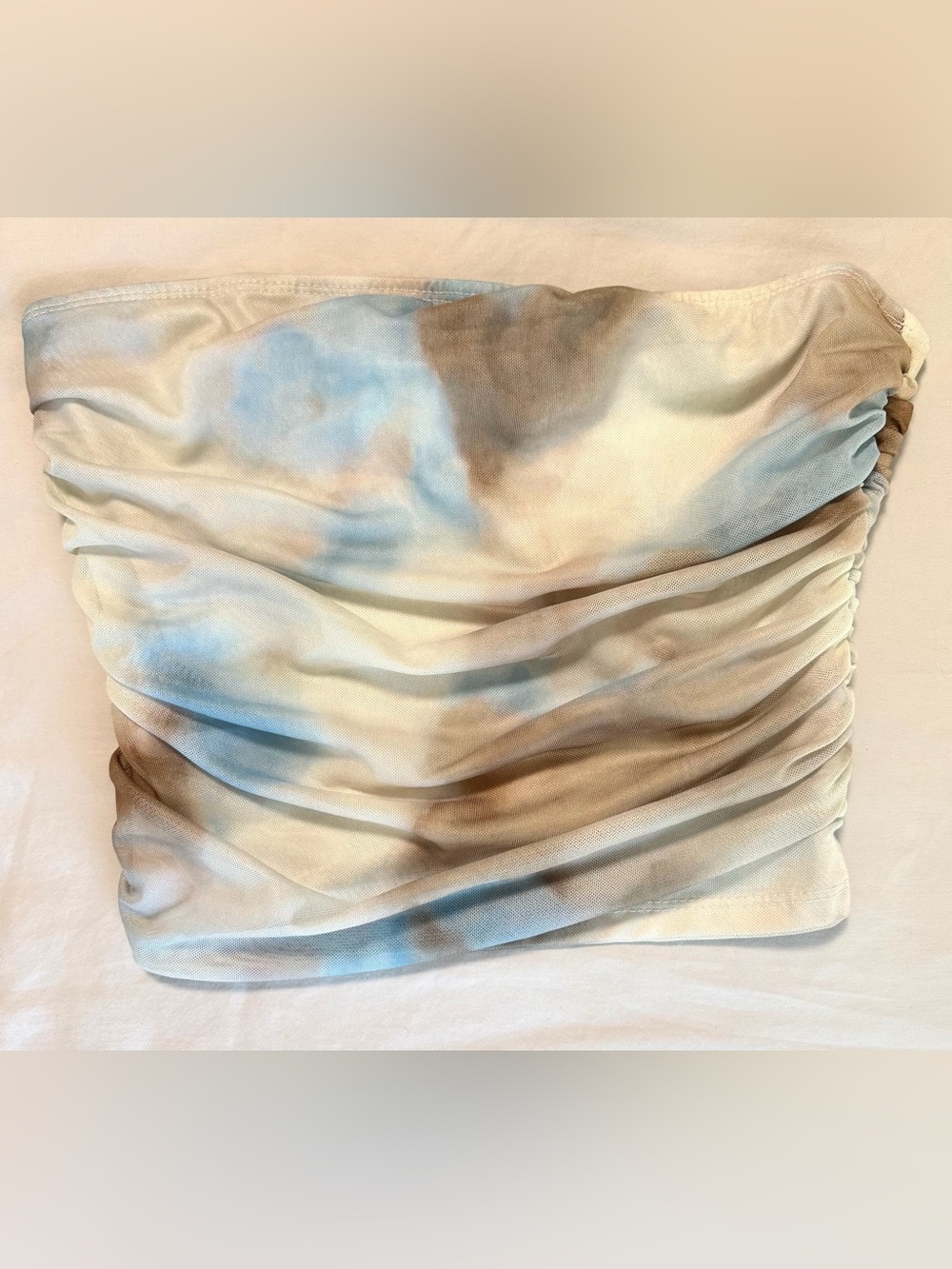 🤍 Abstract Ruched Mesh Strapless Tube Top | Size Small - Picture 2 of 8